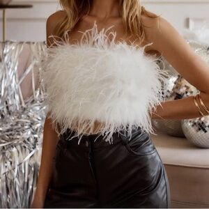 12th Tribe Chanel White Faux Feather Top - Small